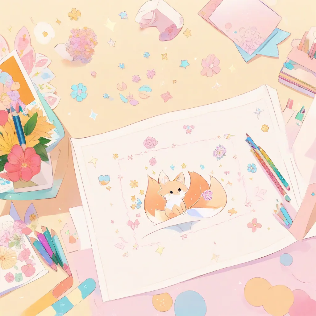 Cozy fox coloring page illustration generated for Bliss Fox Studio